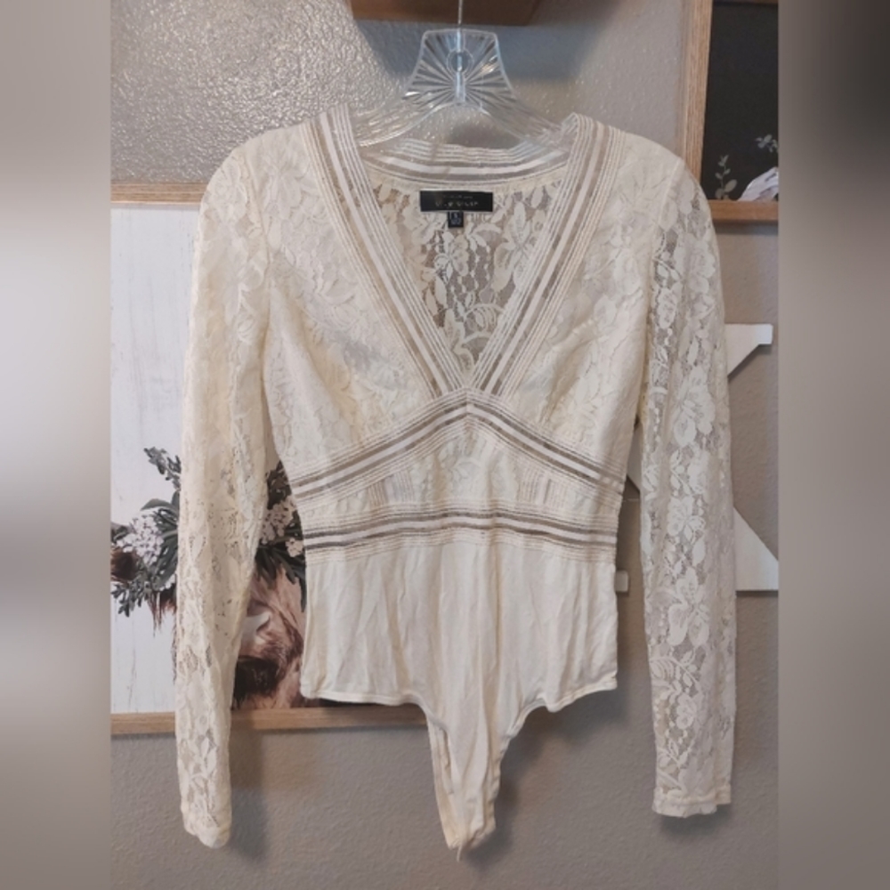 Blue Blush Cream Lace Boho Bodysuit
